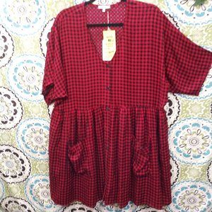 2133 Size Large Jodifl Red Plaid Tunic Top, NWT